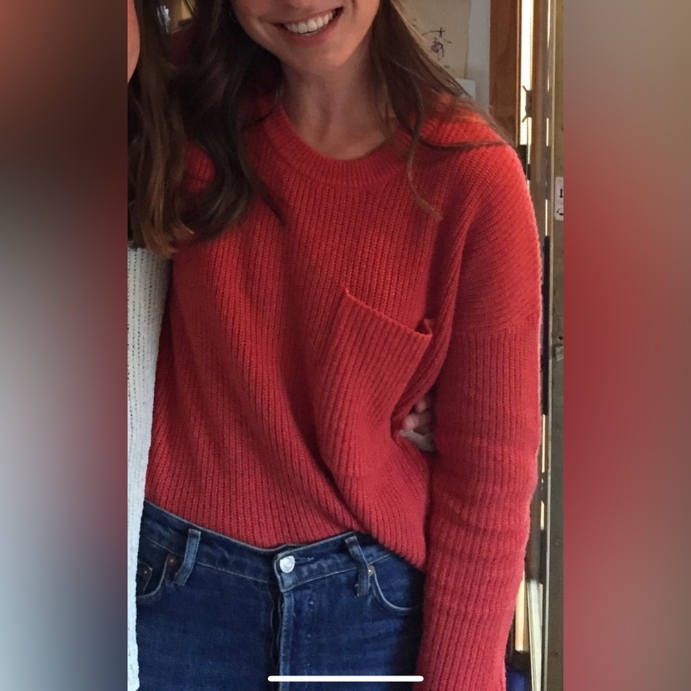 Red Sweater w/ a left side pocket. Size S. Madewell